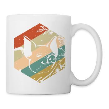 Fröhliches Retro Vintage Schwein Blumen - Tasse - Weiß - Rechts