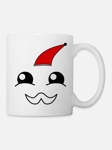 Visage mignon avec une barbe et un chapeau de Noël - Mug blanc - blanc