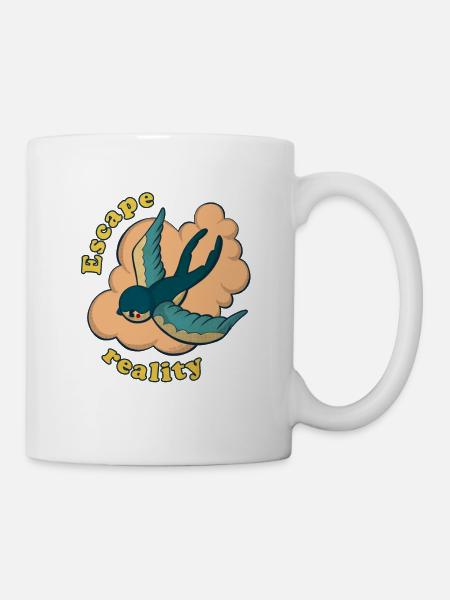 Entfliehen Sie der Realität Vintage Swallow und Cloud - Tasse - Weiß