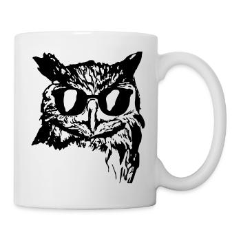 Eule mit Sonnenbrille Schwarz Geschenkidee - Tasse - Weiß - Rechts