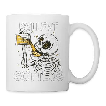 Bier trinken Skelett Alkohol Geschenk - Tasse - Weiß - Rechts
