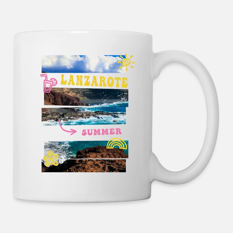 Lanzarote Été Soleil Plage Palmiers de Mer Vacances - Mug blanc - blanc