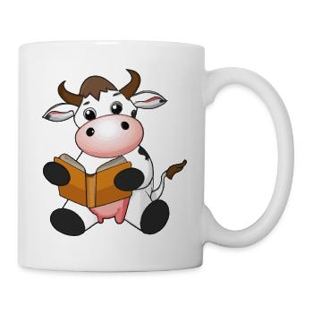 Kuh liest Buch Geschenkidee - Tasse - Weiß - Rechts