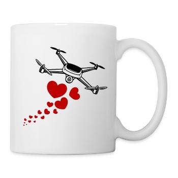 Flying drone with hearts - Mug - white - Right