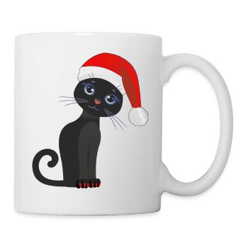 Cute black kitten with Christmas hat - Mug - white - Right