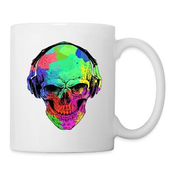 LUSTIGER HALLOWEEN REGENBOGENSCHÄDEL UND KOPFHÖRER - Tasse - Weiß - Rechts