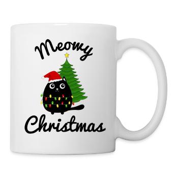 Miaou Noël | Motif mignon chemise casquette de chat - Mug blanc - blanc - Droite