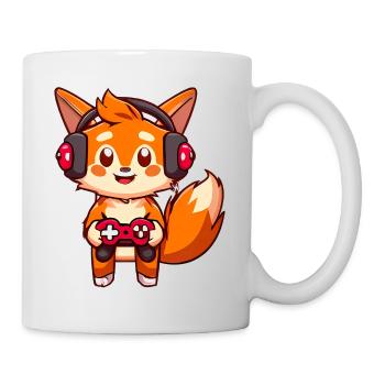 00237 roter Fuchs mit Kopfhörer und Controller - Tasse - Weiß - Rechts