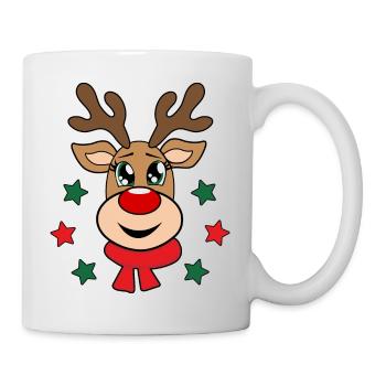 Rentier rote Nase rot Rudolph süß weihnachtlich - Tasse - Weiß - Rechts