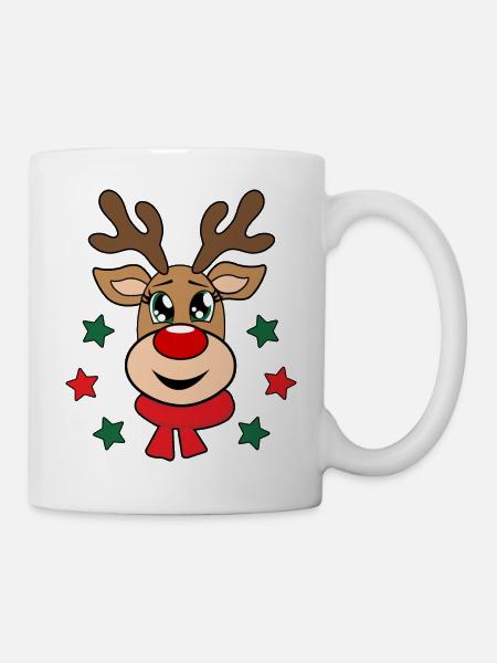Rentier rote Nase rot Rudolph süß weihnachtlich - Tasse - Weiß