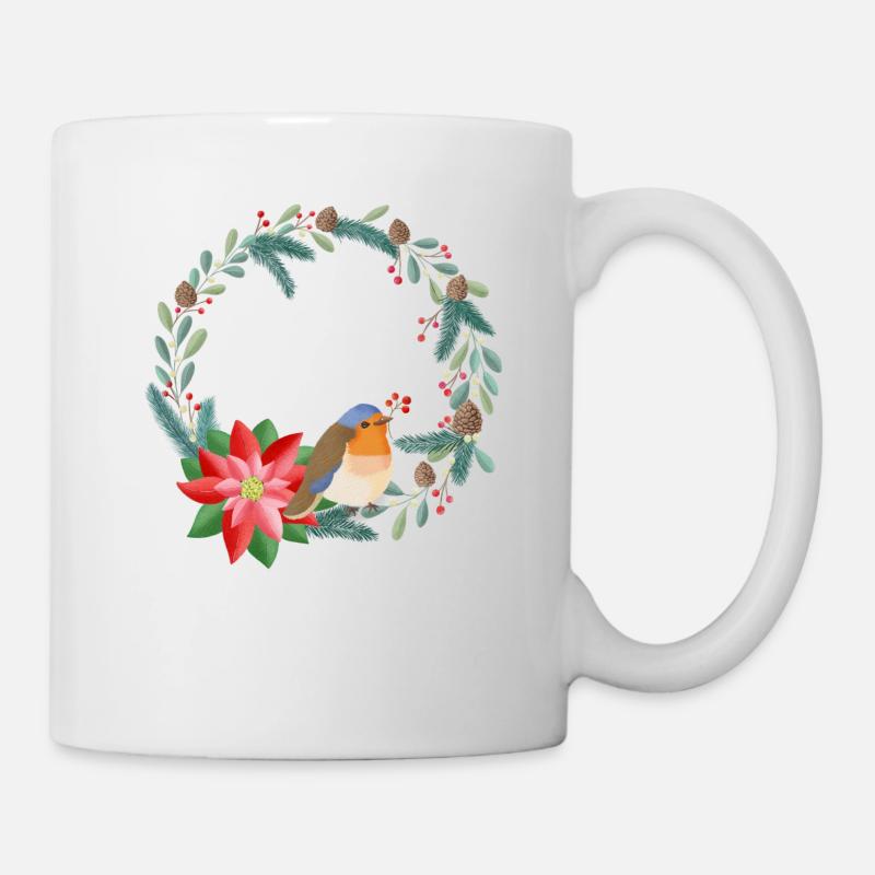 Weihnachtskranz personalisierbar mit deinem Text - Tasse - Weiß