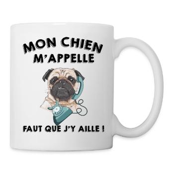 Mon Chien m'appelle Carlin Chien Humour Appel - Mug blanc - blanc - Droite