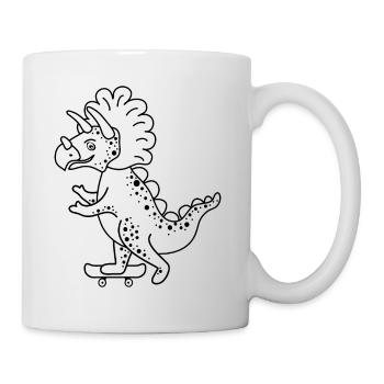 Dinosaurier Cartoon Triceratops beim Skaten. - Tasse - Weiß - Rechts