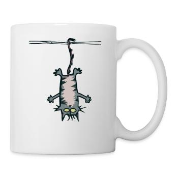 Un chat pend la tête en bas à la branche d’un arbre - Comic - Mug blanc - blanc - Droite