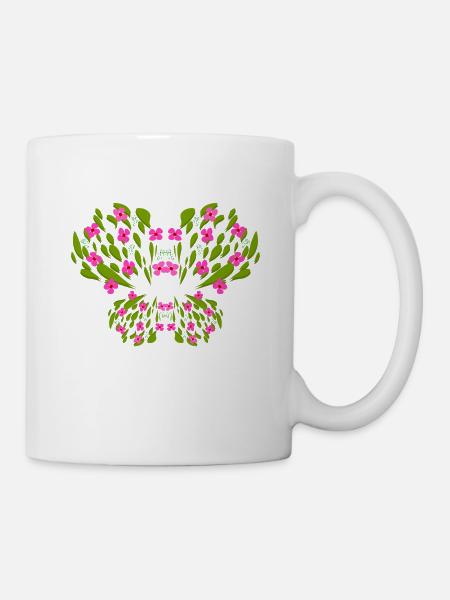 PAPILLON GOUTTES ET FLEURS 394 PAR 394 CARRE PNG - Mug blanc - blanc