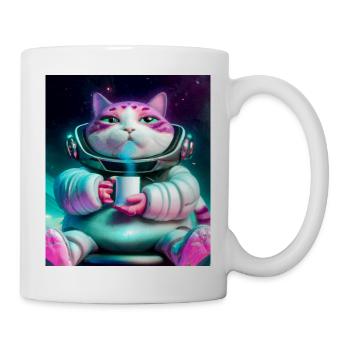 Big cat drinks tea in space - Mug - white - Right