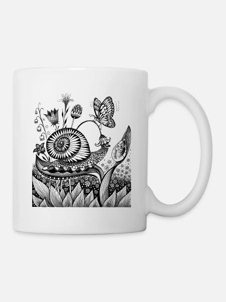 Schnecke Schmetterling Blumenwiese neuer Hut - Tasse - Weiß