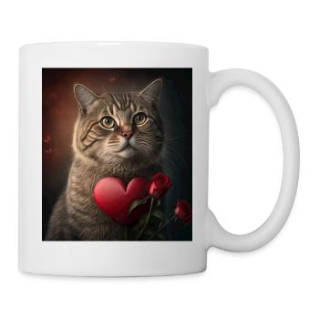 Valentinstag Katze Herz Rose - Tasse - Weiß - Rechts