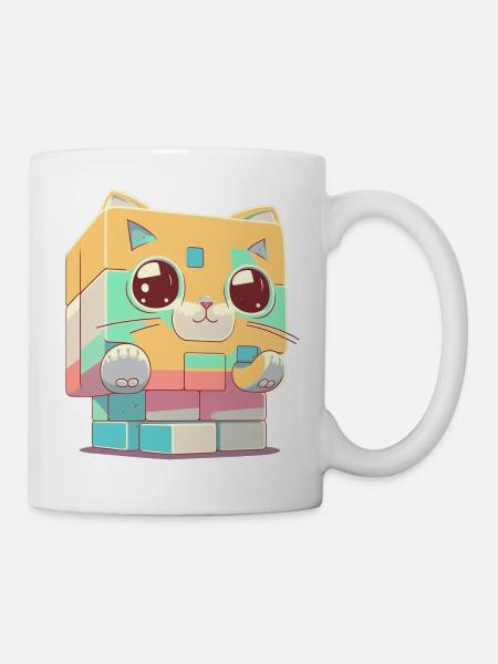 Würfel kawaii Katze - Tasse - Weiß