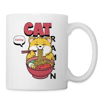Chat mangeant des ramen spaghetti t-shirt cadeau - Mug blanc - blanc - Droite