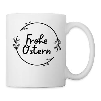 Frohe Ostern im botanischen Kranz, Osterdesign - Tasse - Weiß - Rechts