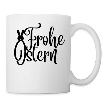 Frohe Ostern, Ostergruß mit Hase, Osterdesign - Tasse - Weiß - Rechts