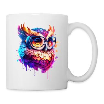 Hibou de fête en tant qu’oiseau coloré comme une œuvre d’art cool - Mug blanc - blanc - Droite