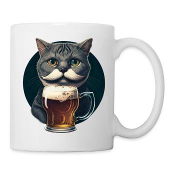 Katze mit Bier - Tasse - Weiß - Rechts