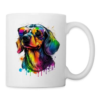Dackel mit Sonnenbrille - Tasse - Weiß - Rechts