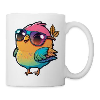 Kawaii Cute Happy Colorful Bird with Sunglasses - Mug - white - Right