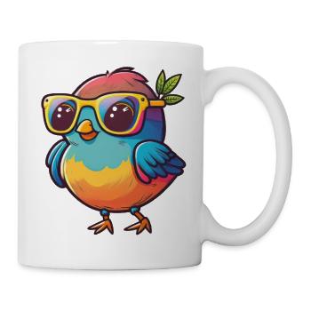 Kawaii Süßer glücklicher bunter Vogel mit Sonnenbrille - Tasse - Weiß - Rechts