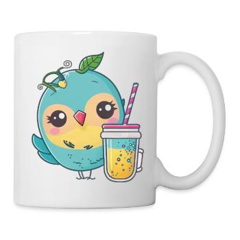 Kawaii Süßer Glücklicher Bunter Vogel Trinken Tee - Tasse - Weiß - Rechts