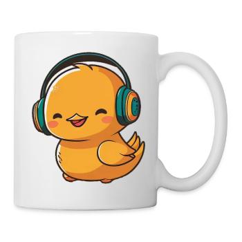 Kawaii Cute Happy Colorful Duck with Headphones - Mug - white - Right