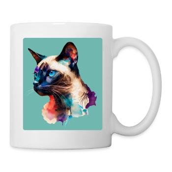 Multicolor Siamese Cat Portrait Sticker - Mug - white - Right