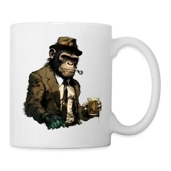 Cooler Gangster Schimpanse mit Bier - Tasse - Weiß - Rechts