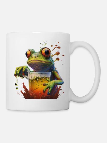 Grosses Glas Bier mit Frosch - Tasse - Weiß