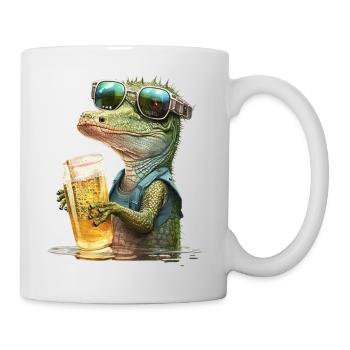 Cooles Krokodil mit Sonnenbrille mit Bier - Tasse - Weiß - Rechts