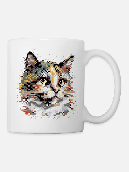 Pixel-Art Katze - Tasse - Weiß