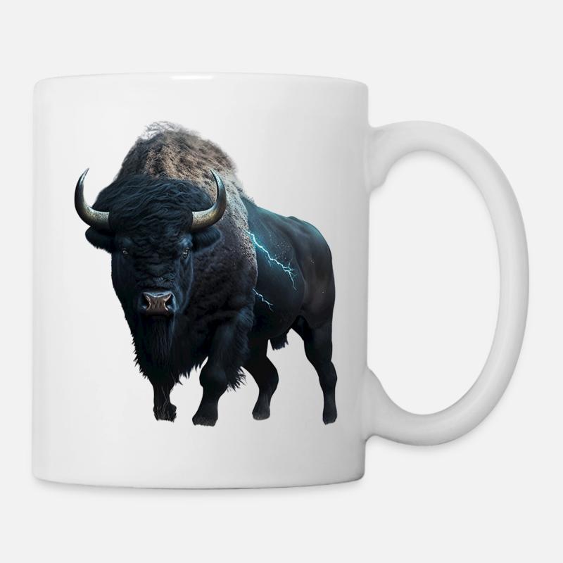 Bison schwarz Büffel mit Blitzen und Donner stark - Tasse - Weiß