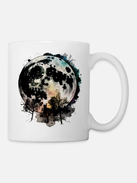 Mond Weltall Bäume - Tasse - Weiß