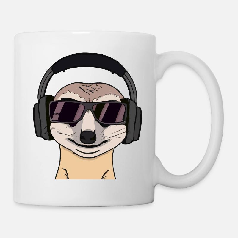 Suricate avec lunettes de soleil et écouteurs - Mug blanc - blanc