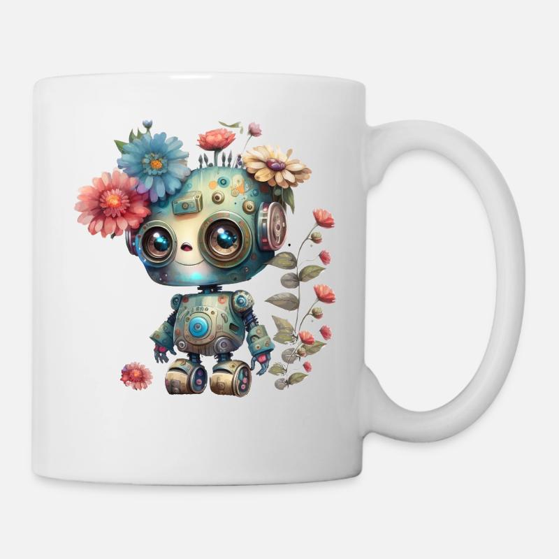 Petit robot avec des fleurs - Mug blanc - blanc
