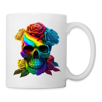 Crâne aux couleurs de l’arc-en-ciel - Mug blanc - blanc - Droite