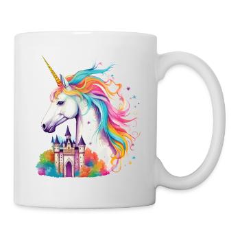 Einhorn Regenbogen Schloss Bunt Magie Fantasie - Tasse - Weiß - Rechts