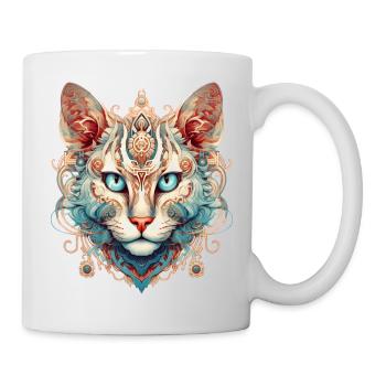 Imaginärer Katzenkopf: eine künstlerische Mischung - Tasse - Weiß - Rechts