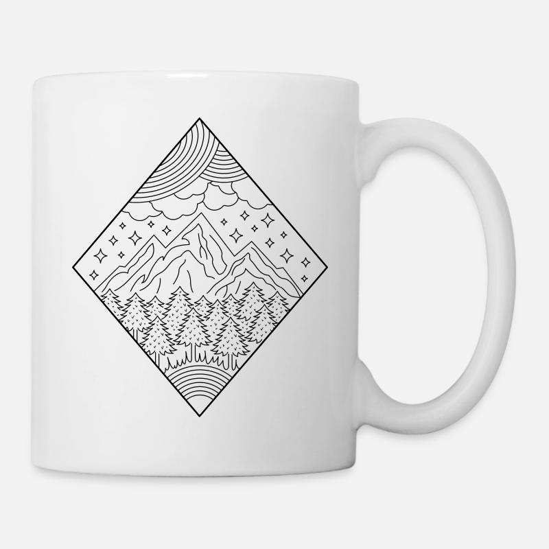 Illustration Berge, Wald, Sterne - Tasse - Weiß
