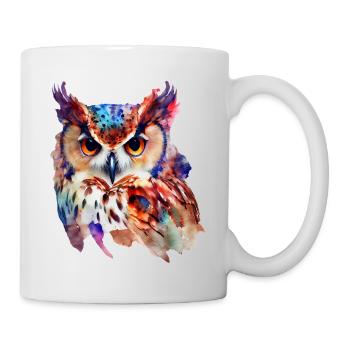Eule Buntes Aquarell - Tasse - Weiß - Rechts