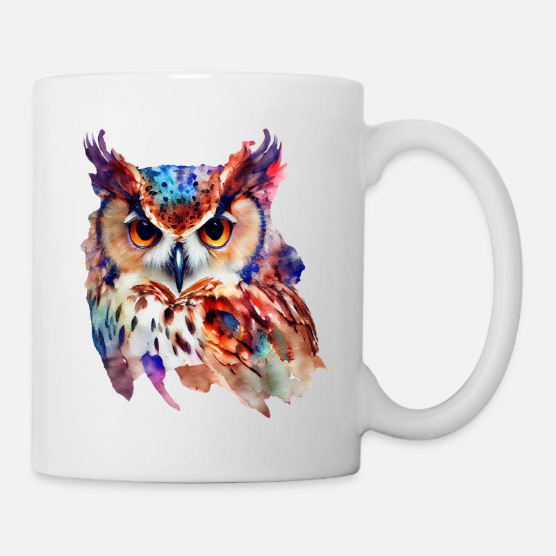 Eule Buntes Aquarell - Tasse - Weiß