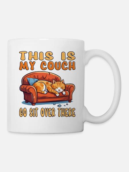 Chat Canapé Canapé Drôle Humour Dessin animé typique - Mug blanc - blanc