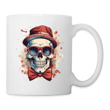 Skull Skull Hat Lunettes de soleil Noeud papillon - Mug blanc - blanc - Droite